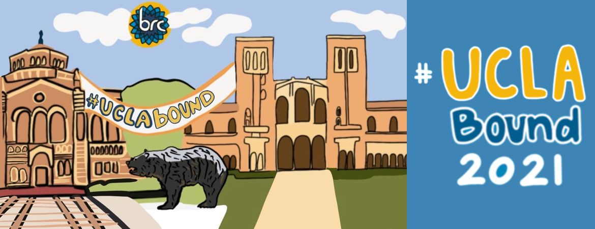 UCLA Bound - A drawing of the UCLA Bear, Royce Hall, and Powell