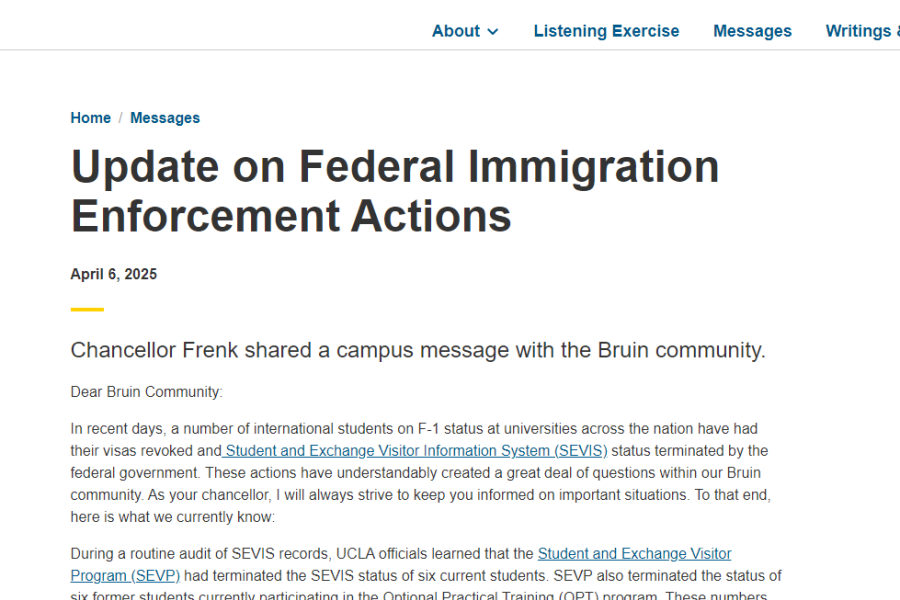 UCLA Chancellor Message: Update on Federal Immigration Enforcement Actions (April 6, 2025)
